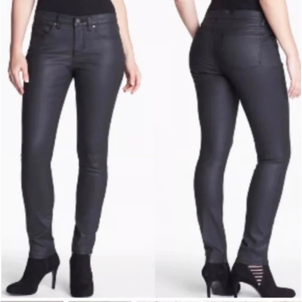 Eileen Fisher Coated Mid Rise Skinny Faux Leather Black Jeans Women's Sz 8P